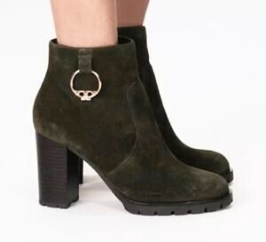 Tory Burch Sofia Suede Leather Dark Green Boxwood Booties